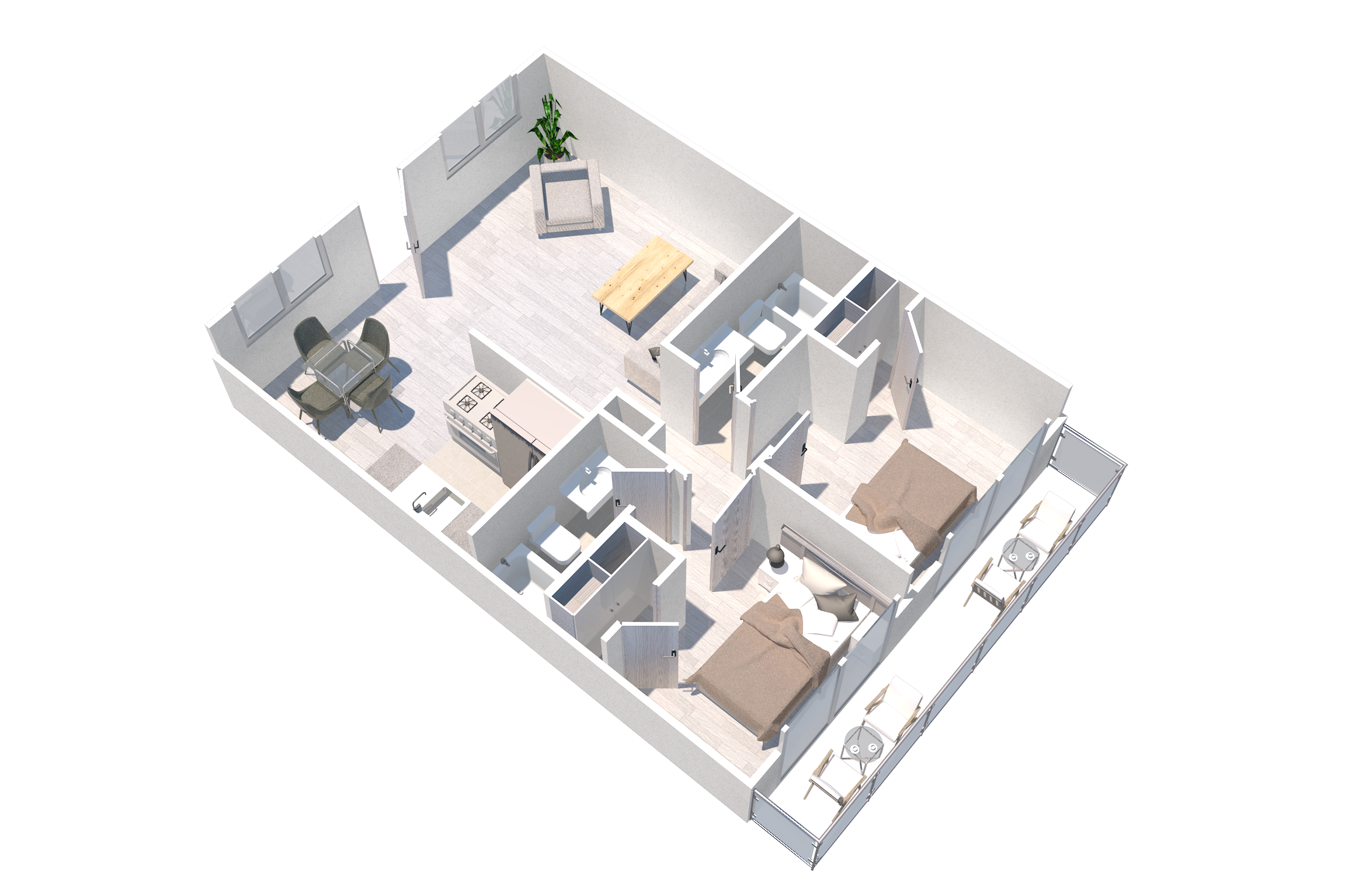 Floor plan for 2 beds, 2 baths, 1008 sqft